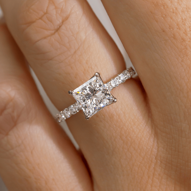 1.30ct Lab Grown Princess Platinum Delaila Pave Engagement Ring