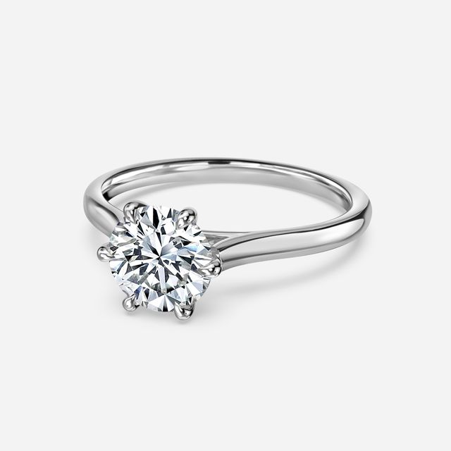 6 Prong Platinum Solitaire Engagement Ring Tapering Band