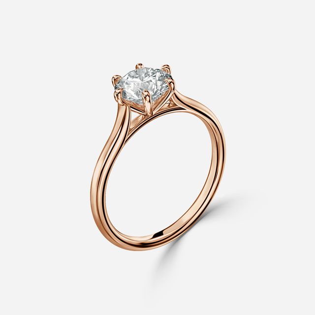 6 Prong Rose Gold Solitaire Engagement Ring Tapering Band
