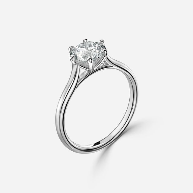 6 Prong Platinum Solitaire Engagement Ring Tapering Band