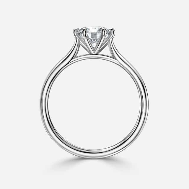 6 Prong Platinum Solitaire Engagement Ring Tapering Band