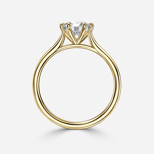 6 Prong Yellow Gold Solitaire Engagement Ring Tapering Band