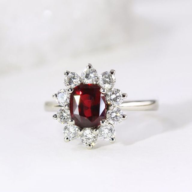 Cushion Cut Mozambique Ruby Set In Cluster Ring 1.40ct