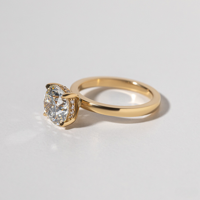 2.00 Carat Lab Grown Round Diamond Kate Yellow Gold Hidden Halo Engagement Ring