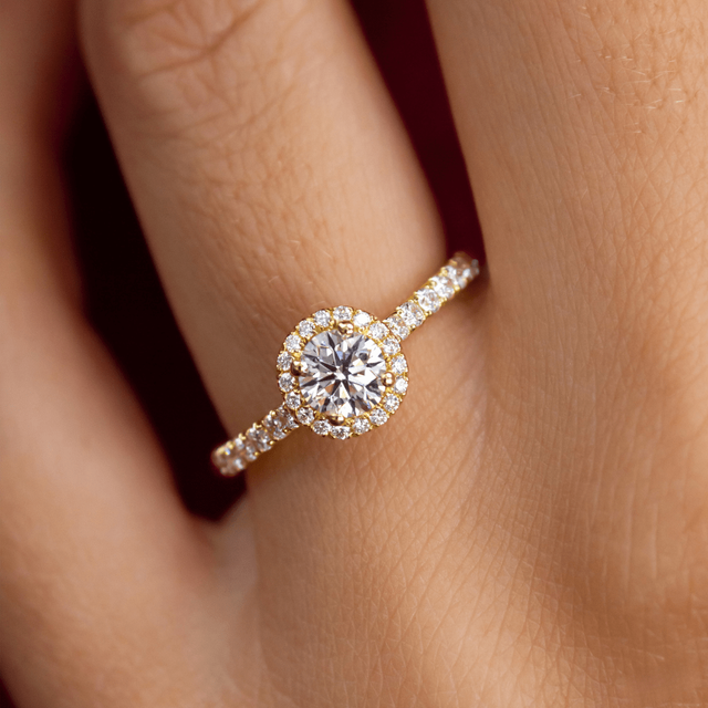 Lab Grown Round Yellow Gold Maya Halo Engagement Ring- 0.50ct