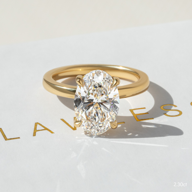 2.70 Carat Lab Grown Oval Cut Diamond Yellow Gold Hidden Halo Engagement Ring - Kate