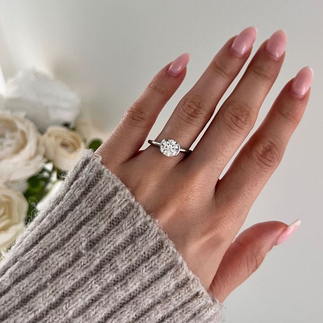 Avian Platinum Semi Bezel Set Solitaire Engagement Ring Round Lab Diamond - 1.53ct