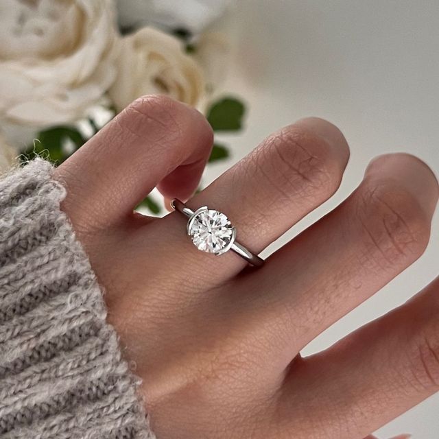 Avian Platinum Semi Bezel Set Solitaire Engagement Ring Round Lab Diamond - 1.53ct