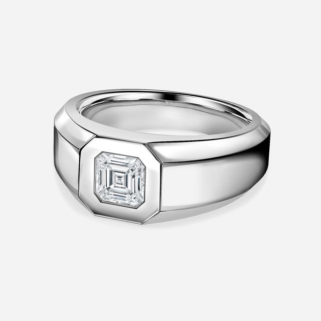 Bezel Set Men's Engagement Ring In White Gold