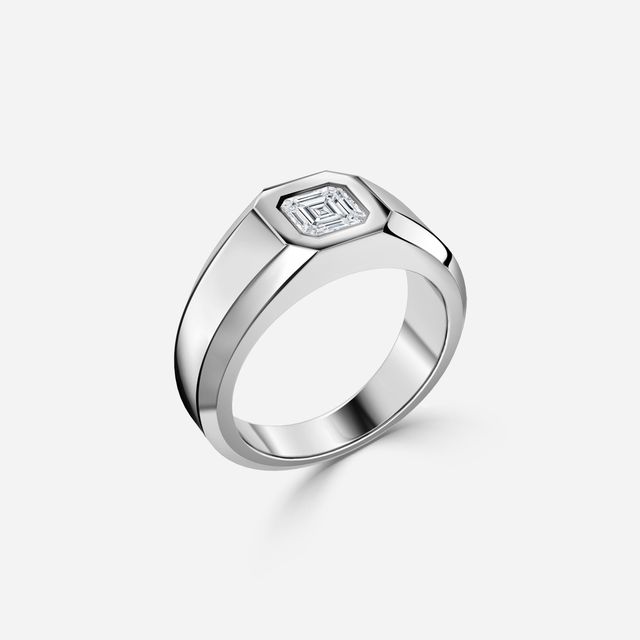 Bezel Set Men's Engagement Ring In White Gold