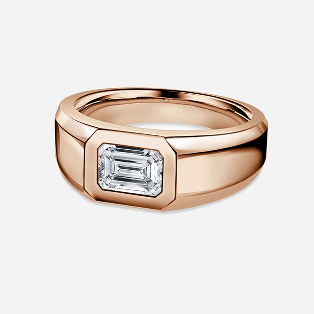 Bezel Set Men's Engagement Ring In Rose Gold