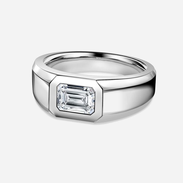 Bezel Set Men's Engagement Ring In White Gold