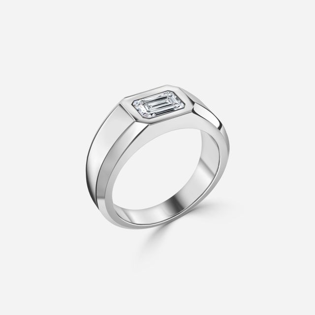 Bezel Set Men's Engagement Ring In White Gold