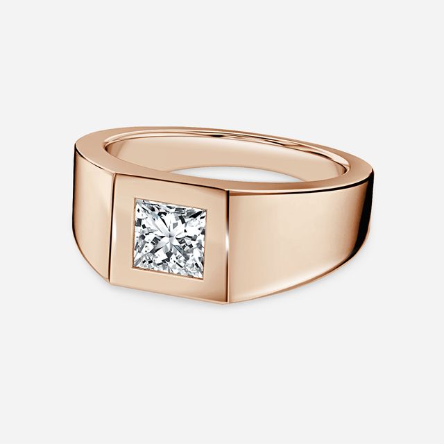 Bezel Set Men's Engagement Ring In Rose Gold