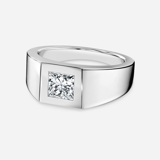 Bezel Set Men's Engagement Ring In White Gold