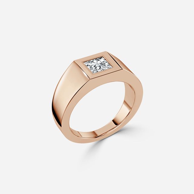 Bezel Set Men's Engagement Ring In Rose Gold