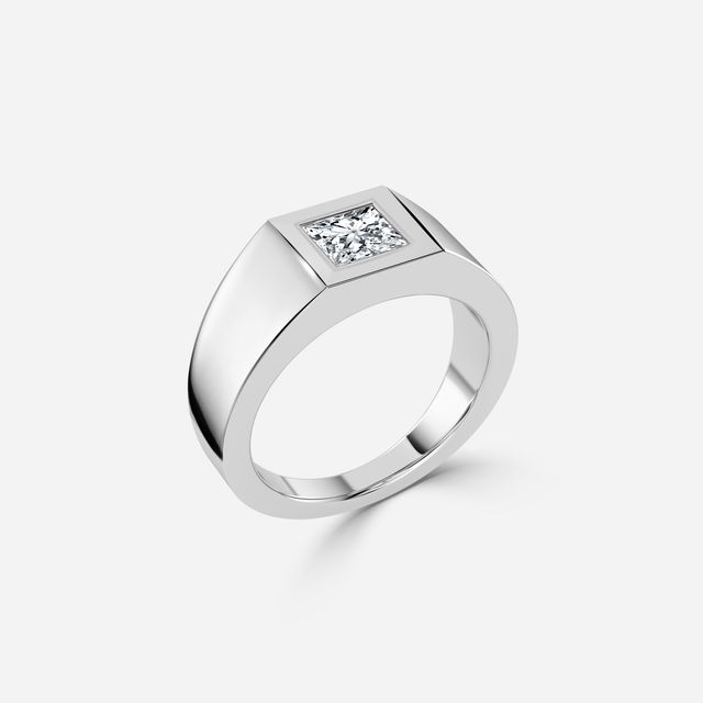 Bezel Set Men's Engagement Ring In White Gold