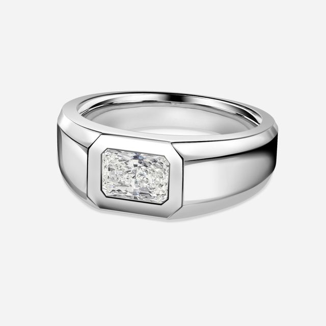 Bezel Set Men's Engagement Ring In White Gold