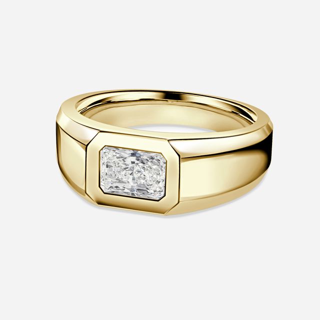 Bezel Set Men's Engagement Ring In Yellow Gold