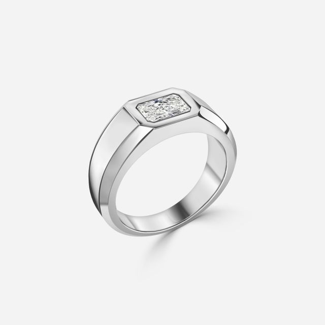 Bezel Set Men's Engagement Ring In White Gold