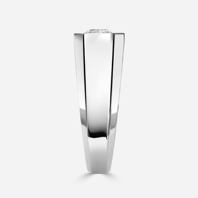 Bezel Set Men's Engagement Ring In White Gold