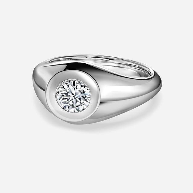 Bezel Set Men's Engagement Ring In White Gold