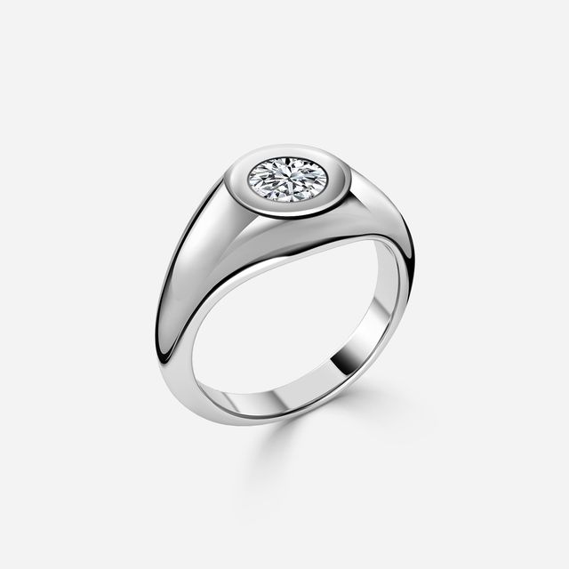 Bezel Set Men's Engagement Ring In White Gold