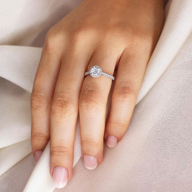 Maya Platinum Halo Engagement Ring