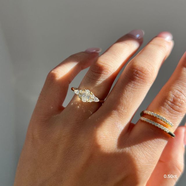 Nanami Yellow Gold Trilogy Cluster Engagment Ring