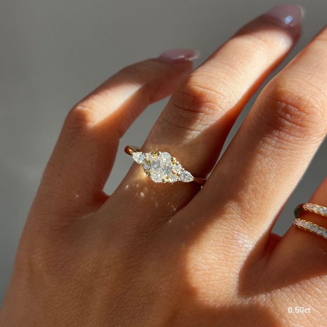 Nanami Yellow Gold Trilogy Cluster Engagment Ring