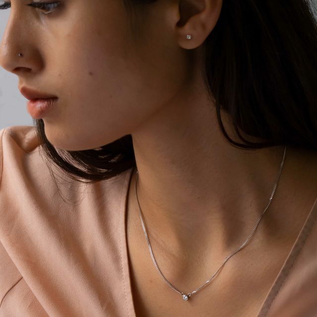 Round Bezel Set Diamond Pendant In White Gold