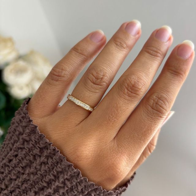Channel Set Princess Cut Yellow Gold Wedding Ring