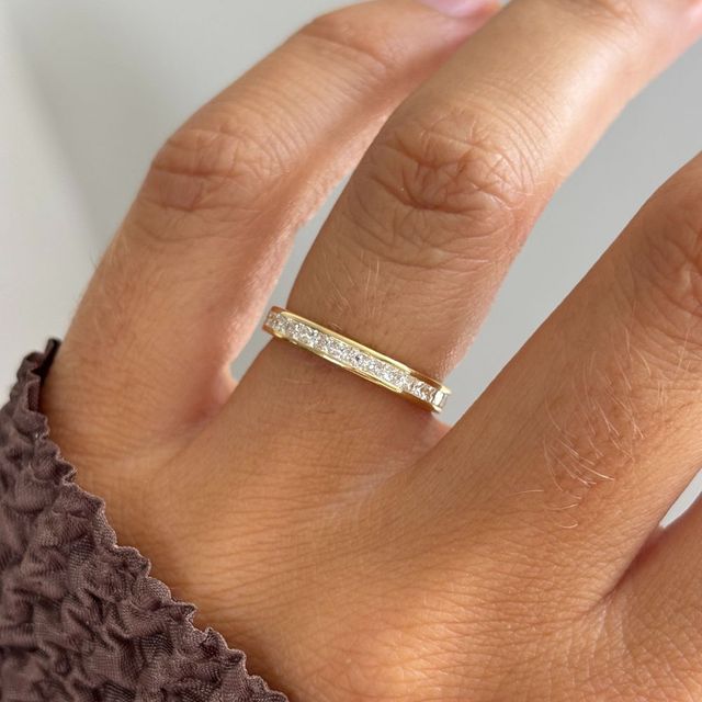 Channel Set Princess Cut Yellow Gold Wedding Ring