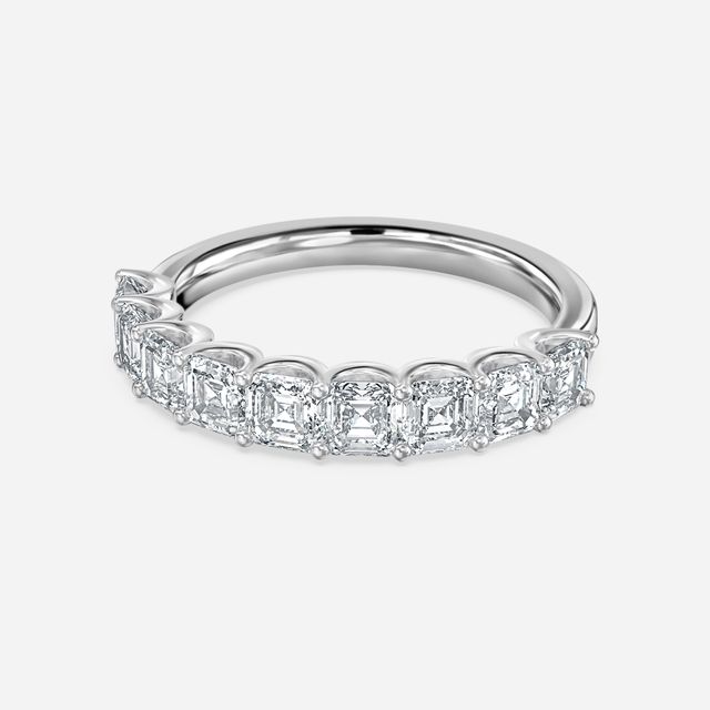 Asscher Diamond Half Eternity Ring In White Gold