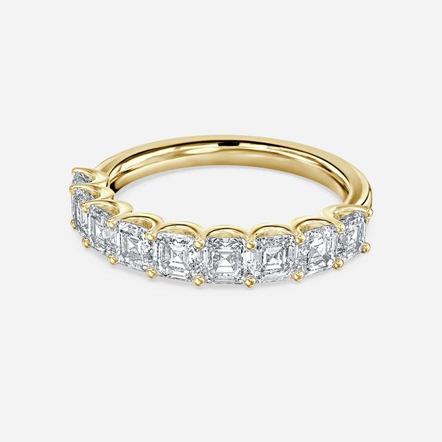 Asscher Diamond Half Eternity Ring In Yellow Gold