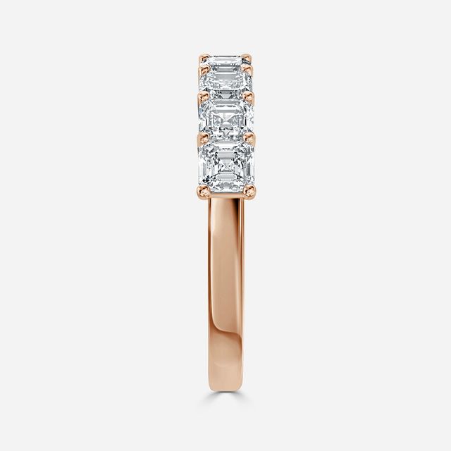 Asscher Diamond Half Eternity Ring In Rose Gold