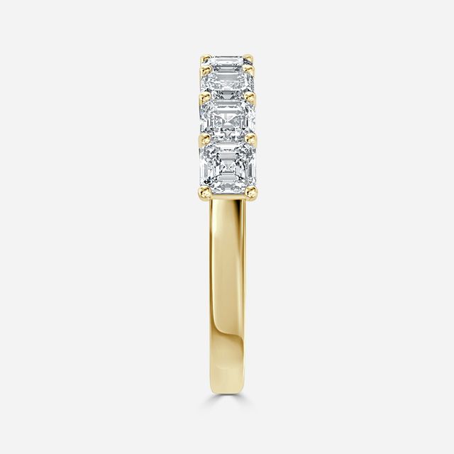 Asscher Diamond Half Eternity Ring In Yellow Gold