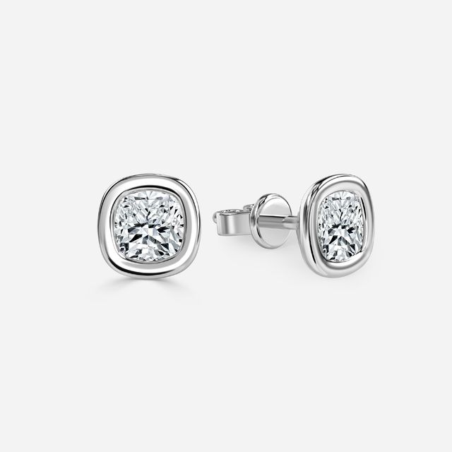 Bezel Set Cushion Cut Diamond Studs In Platinum