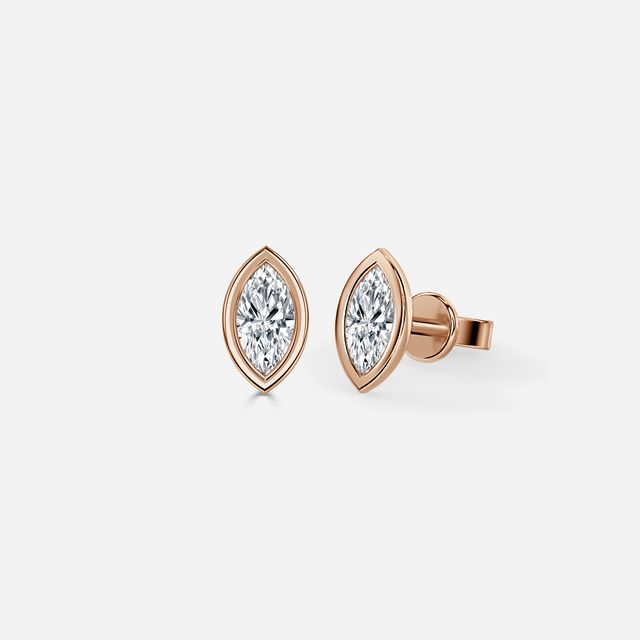 Bezel Set Marquise Cut Diamond Studs In Rose Gold