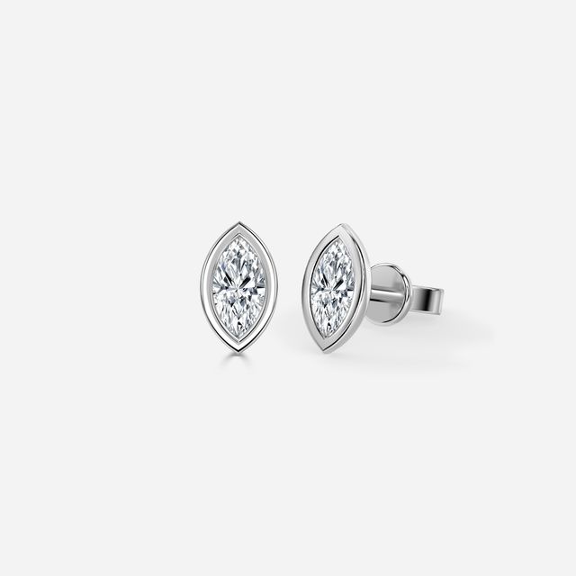 Bezel Set White Gold Marquise Cut Diamond Studs