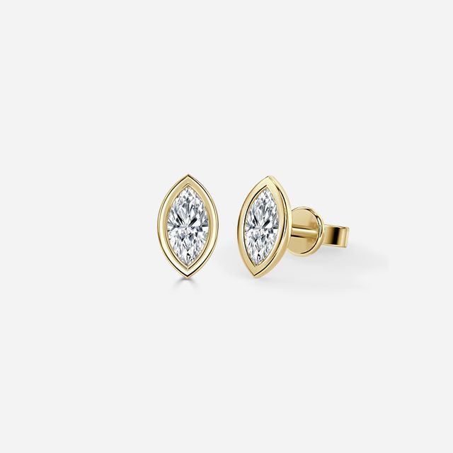 Bezel Set Yellow Gold Marquise Cut Diamond Studs