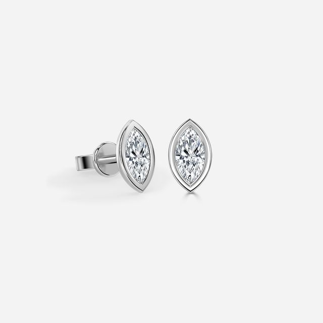 Bezel Set White Gold Marquise Cut Diamond Studs