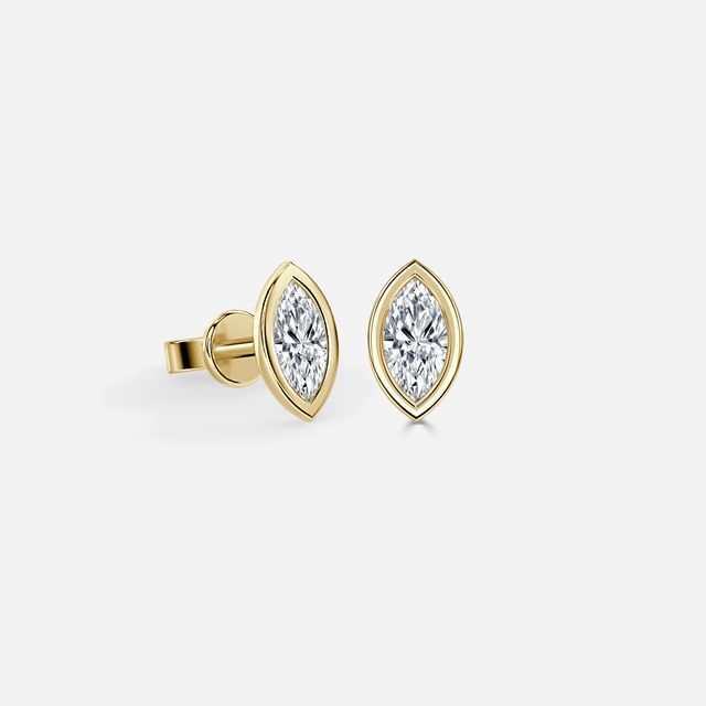 Bezel Set Yellow Gold Marquise Cut Diamond Studs