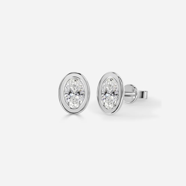 Bezel Set White Gold Oval Cut Diamond Studs
