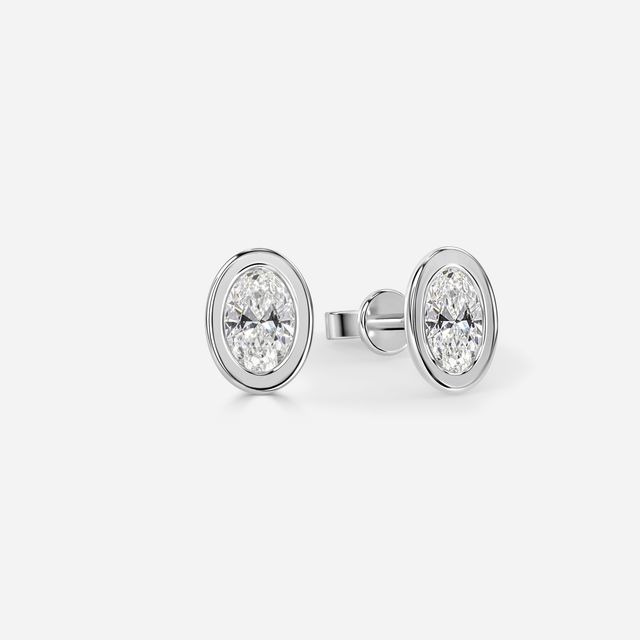 Bezel Set White Gold Oval Cut Diamond Studs