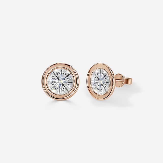Bezel Set Round Diamond Studs Rose Gold