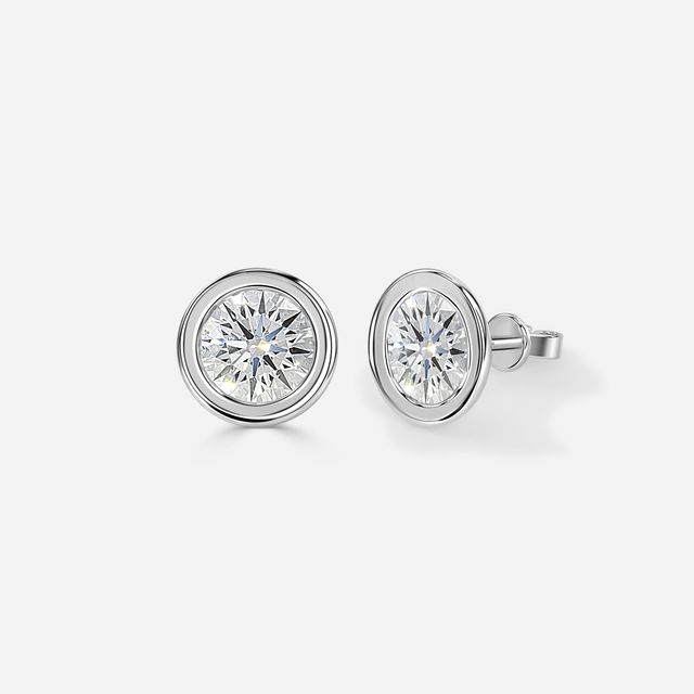 Bezel Set Round Diamond Studs In White Gold