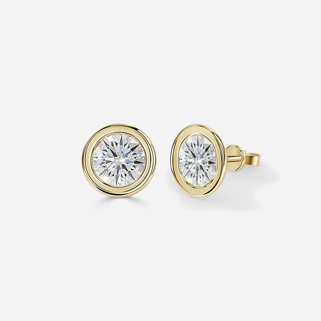 Bezel Set Round Diamond Studs In Yellow Gold
