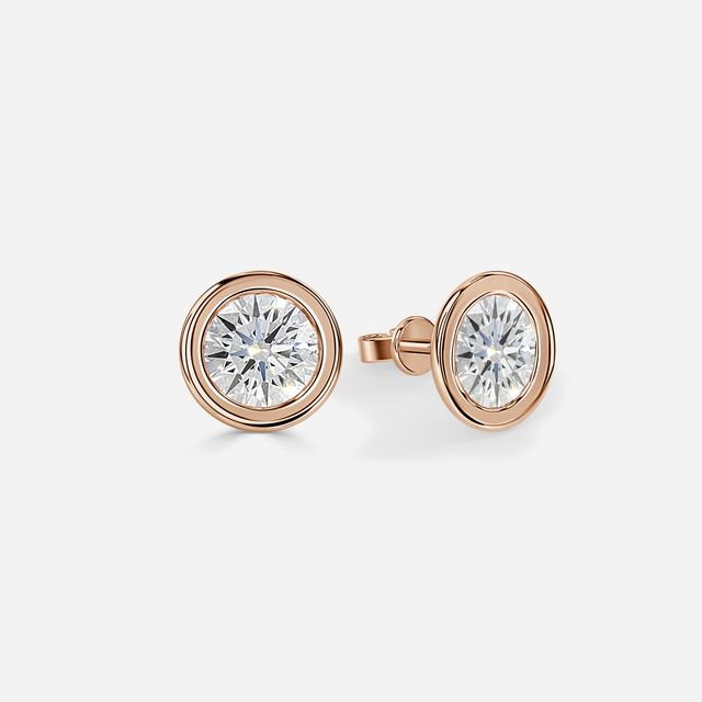 Bezel Set Round Diamond Studs Rose Gold
