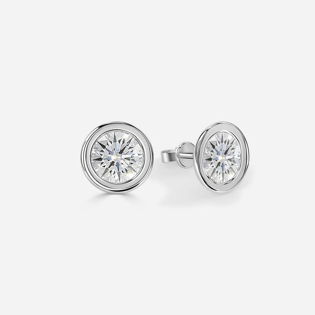 Bezel Set Round Diamond Studs In White Gold